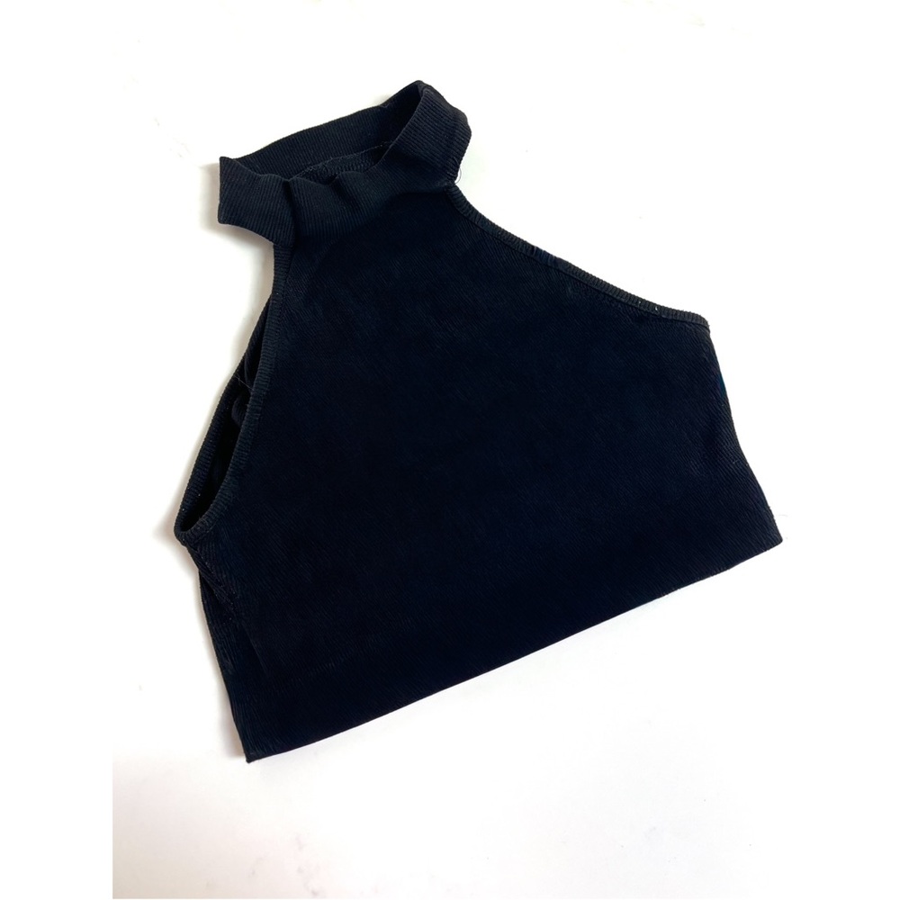 Vintage | Black Ribbed Mock Neck Crop Top - Picture 6 of 6